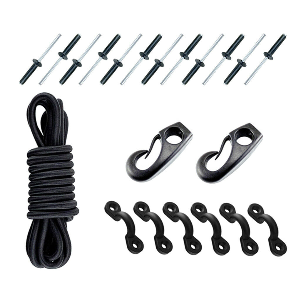 Marine Kayak Bungee Kit Bow & Stern Tie Downs 8feet Cord 6 Padeyes 12 Rivets