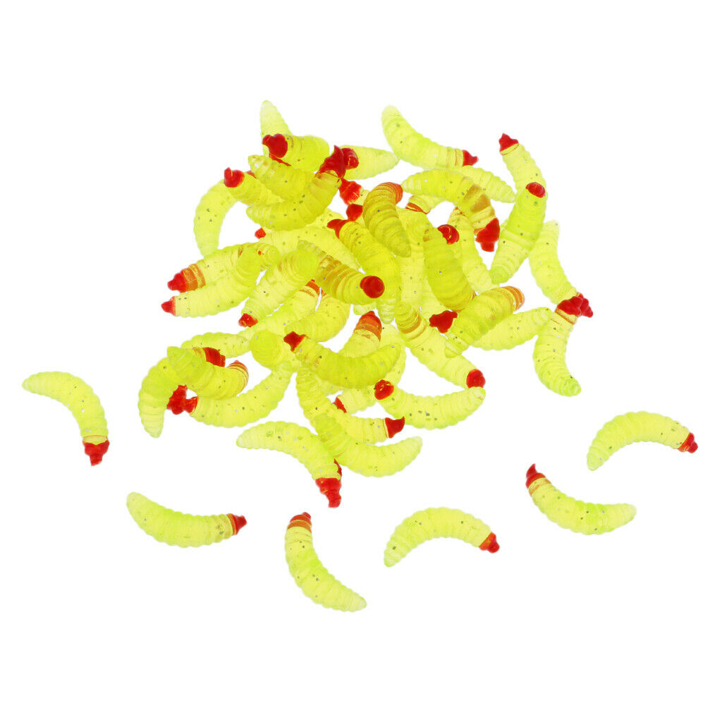 50Pcs 2.4cm Fishing Lure Maggot Grub Soft Lure Baits False Worms Yellow