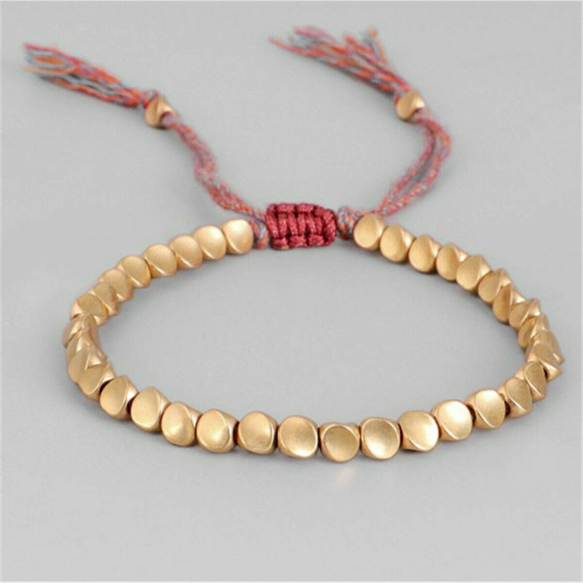 Tibetan Buddhist Unisex Beads Lucky Rope Handmade Cotton Copper Bracelet Bangle