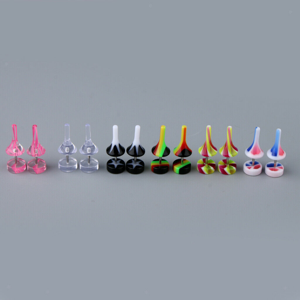 6 Pairs of Beautiful Colored Acrylic Ear Cone Kit with 16 Gauge Piercing