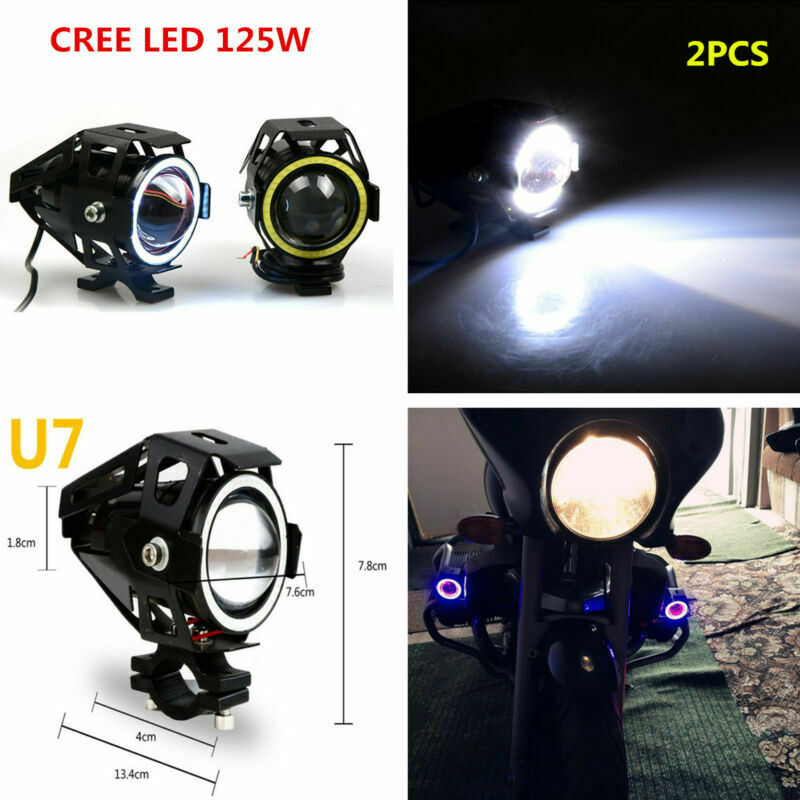 2PCS CREE LED 125W Motorcycle Headlights Driving Fog Lights Spot Lamp DRL+Switch