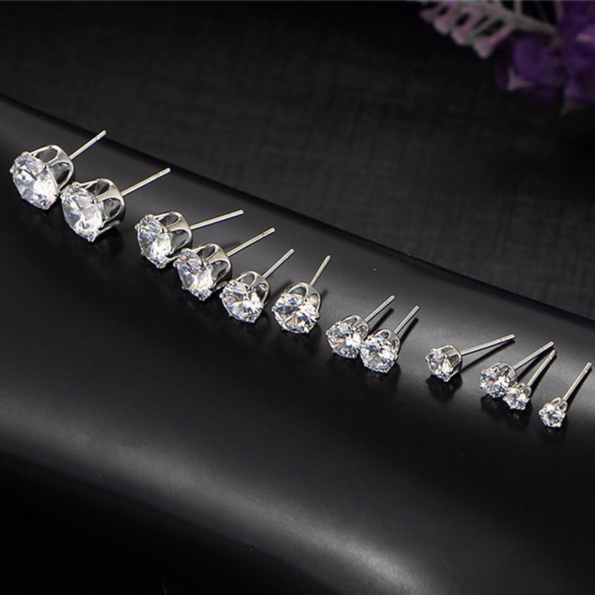 6Pairs/Set Women's Fashion Jewelry White Cubic Zircon Crystal Ear Stud Earrings