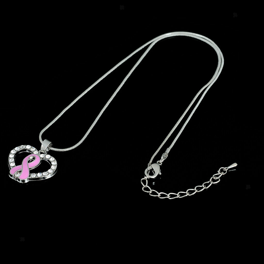 Crystal Rhinestone Heart Ribbon HIV AIDS Awareness Pendant Necklace Jewelry