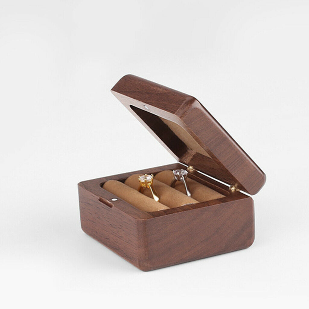 Luxury Walnut Wood Engagement Rings Box Jewelry Wedding Rings Storage Case