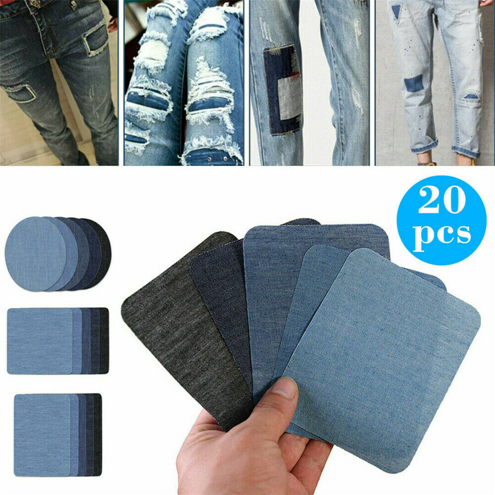 20 Pcs 5Colors DIY Iron On Denim Fabric Patches For Clothing Jeans Repair Kit