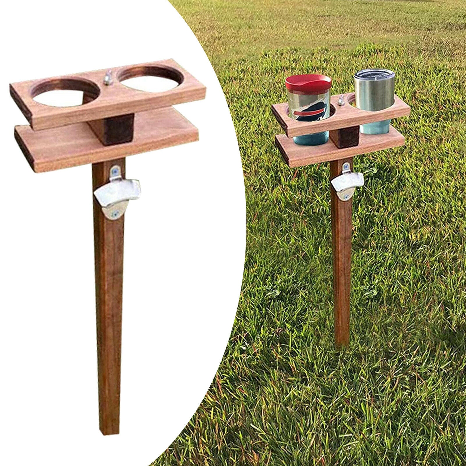 Wooden Wine Table BBQ Beach Party Beer Cups Bottles Holder Outdoor Tables