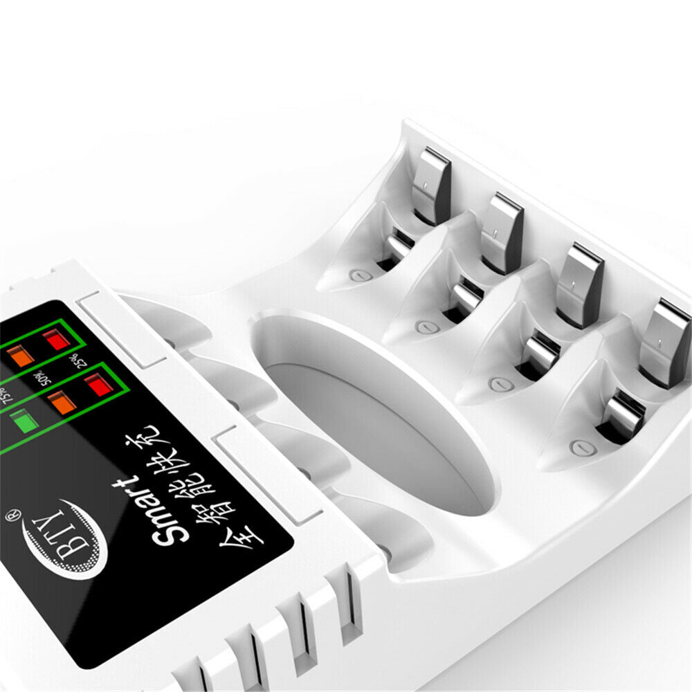4 Slots LCD AA AAA Rechargeable Battery Charger For NIMH NICD Batteries White