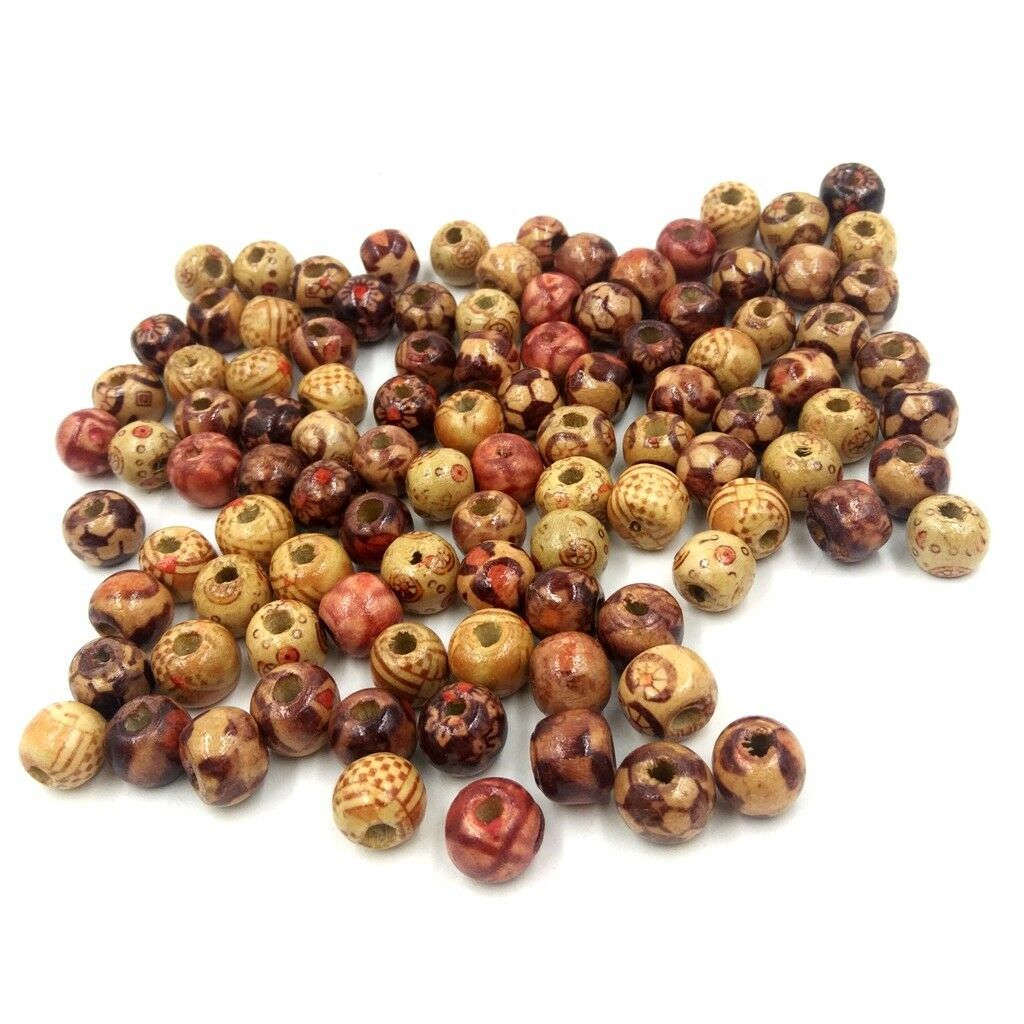 100x Mixed Wood Round Beads for Jewelry Making Loose Spacer Charms Bead 10mm