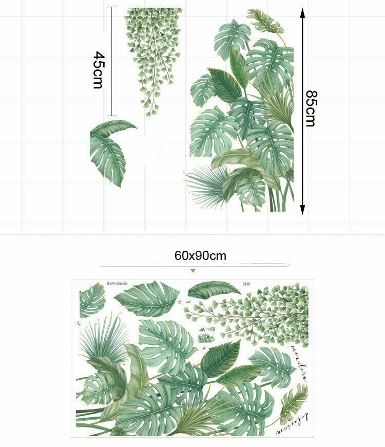 New Tropical Plants Leaves Wall Stickers Home Children Room Green Plant Stickers