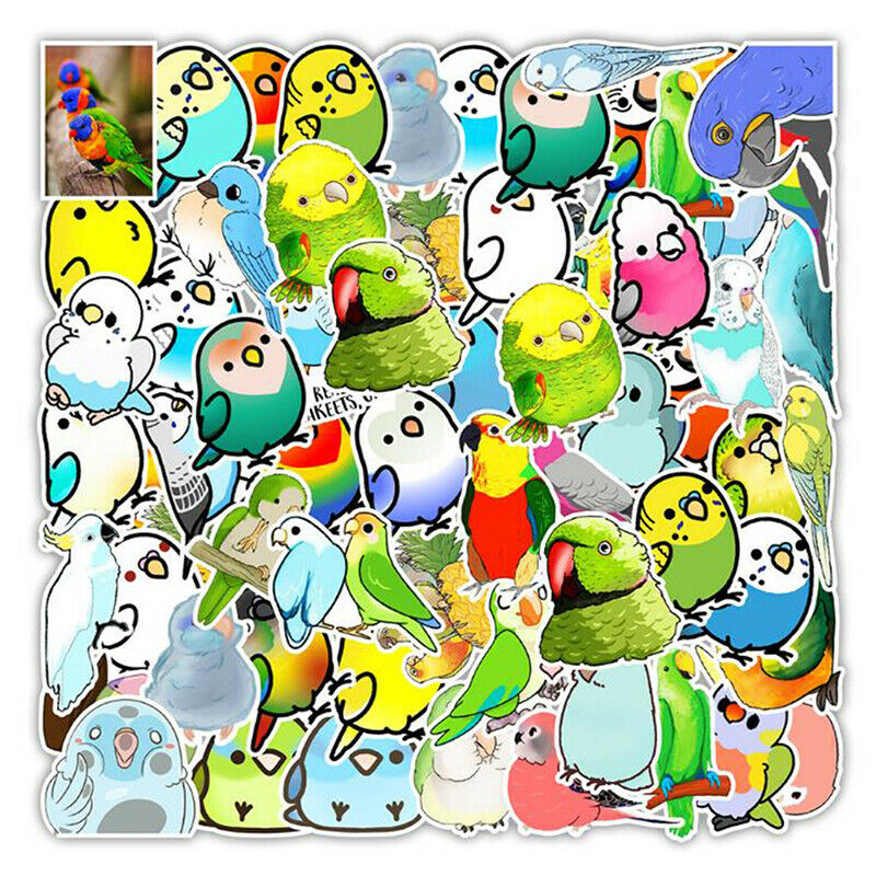 50Pcs Cute Animal Birds Stickers Laptop Phone Skateboard Car Suitcase Dec Kt