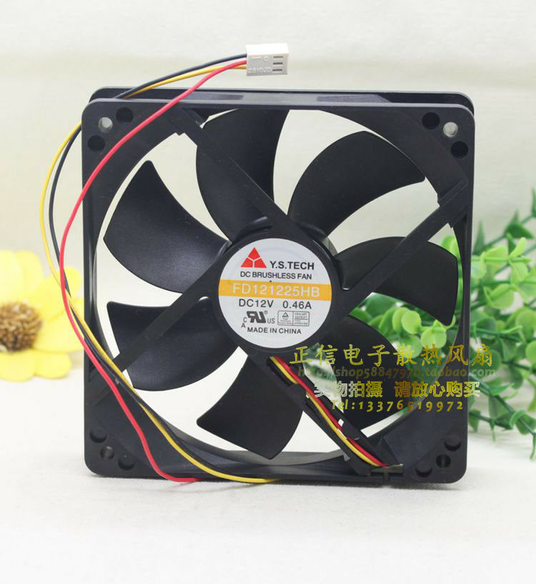For Y.S.TECH Chassis fan FD121225HB 12V 0.46A 12CM 3pin Cooling fan
