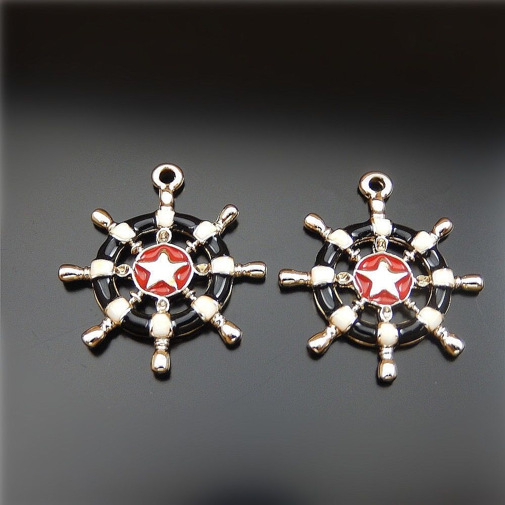 10pcs Enamel Alloy Rudder Wheel Charms Pendant Necklace Jewelry Making 51531