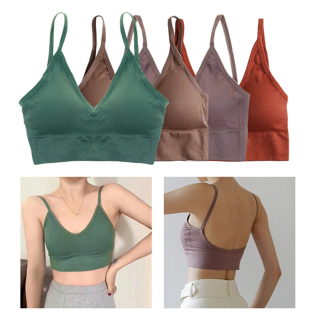 4pcs Women's V Neck Padded Bralette Comfort Bra Tank Top Sports Bra Camisole