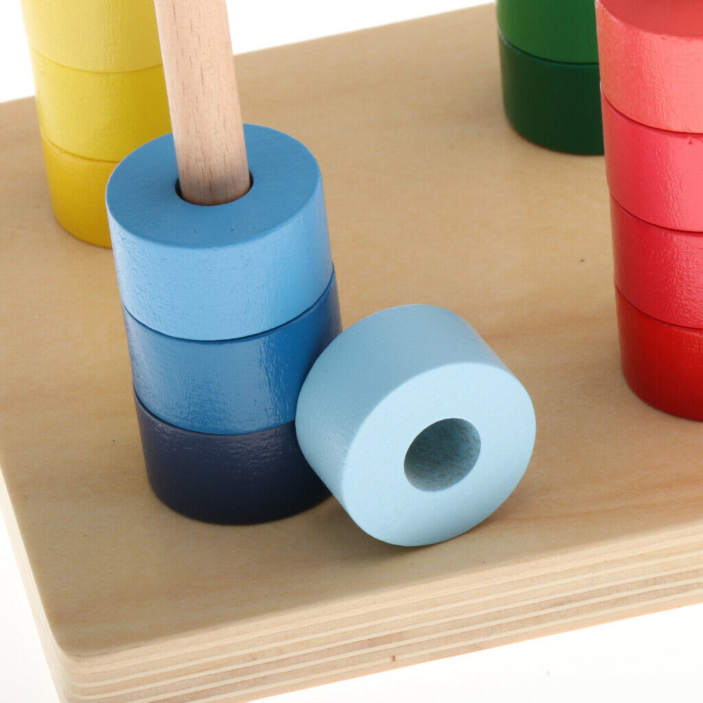 Wooden Colorful Montessori Discs on 4 Dowel Toys for Kid Teaching Aids