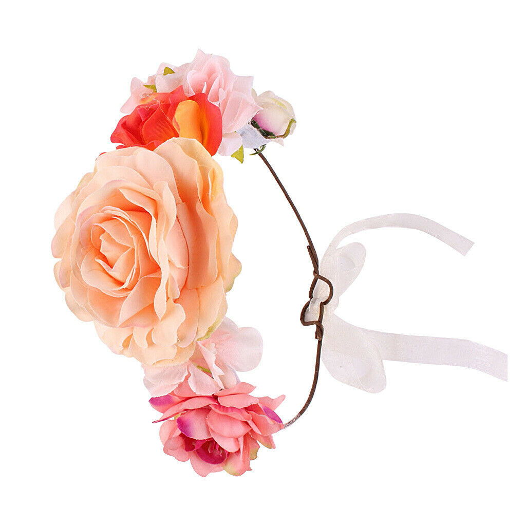 Boho Women Beach Flower Wedding Garland Headband Khaki (for Women)