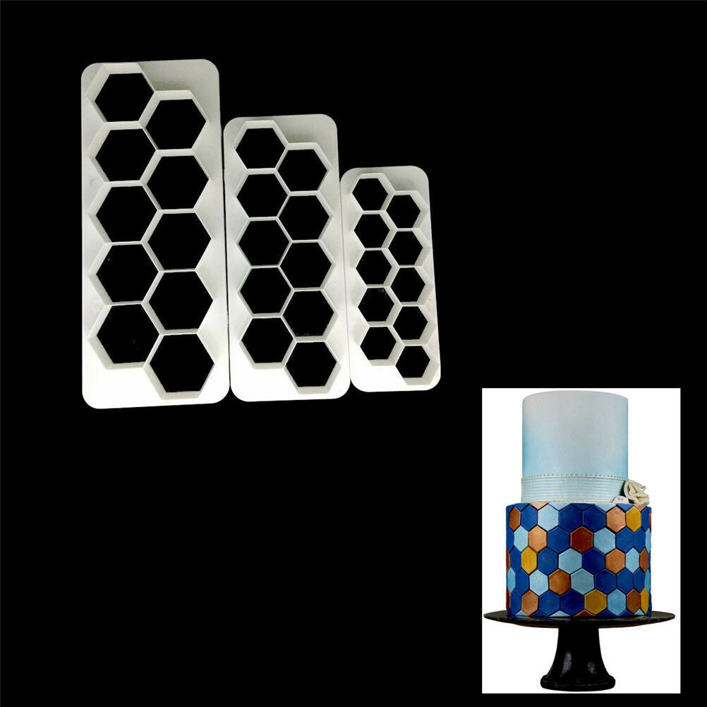 3pcs Geometry Hexagon Fondant Cookie Cuttter Fondant Mold Cake Decorating.l8