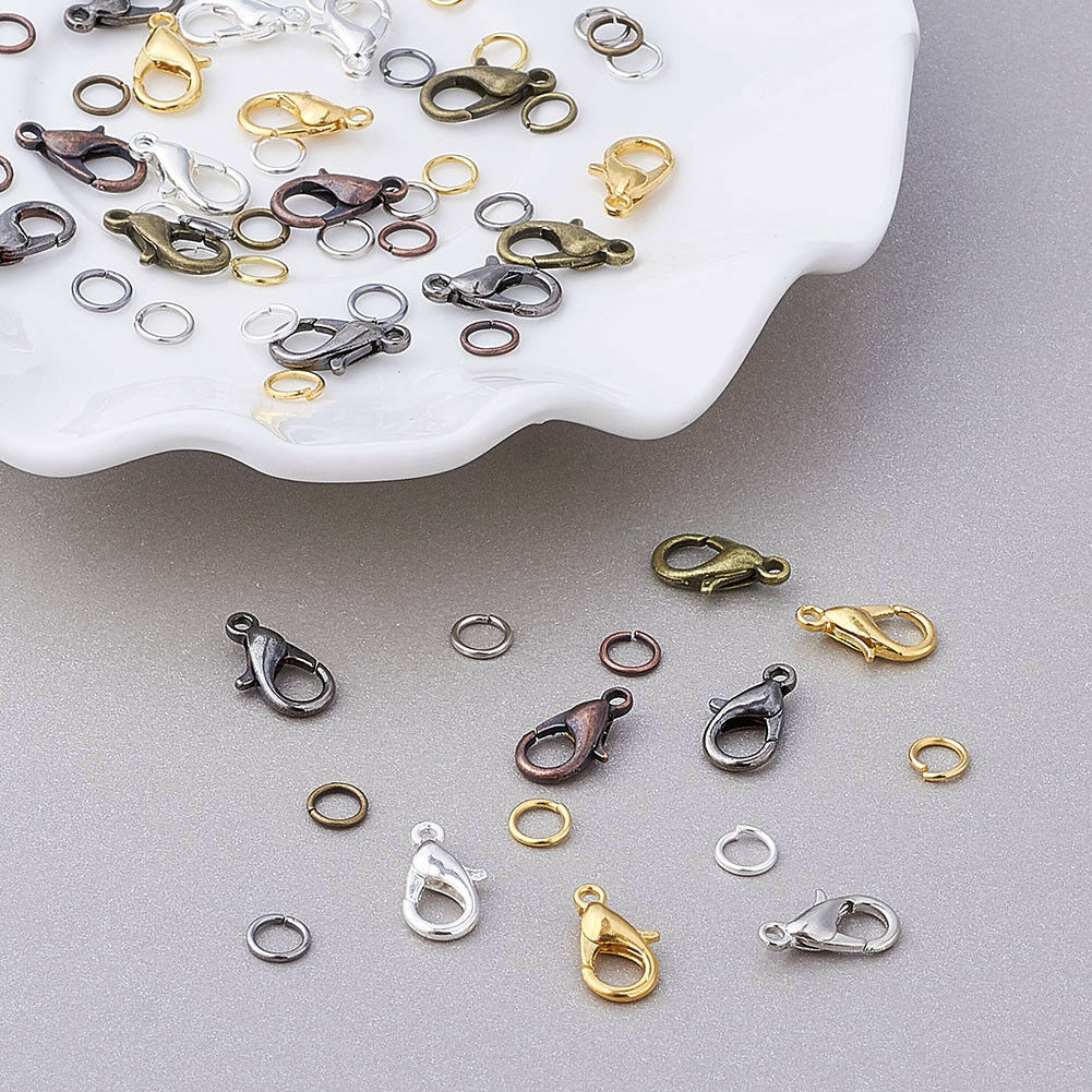 1Box 12mm Alloy Lobster Claw Clasps Trigger Closure & 5mm Iron Jump Ring 6-Color