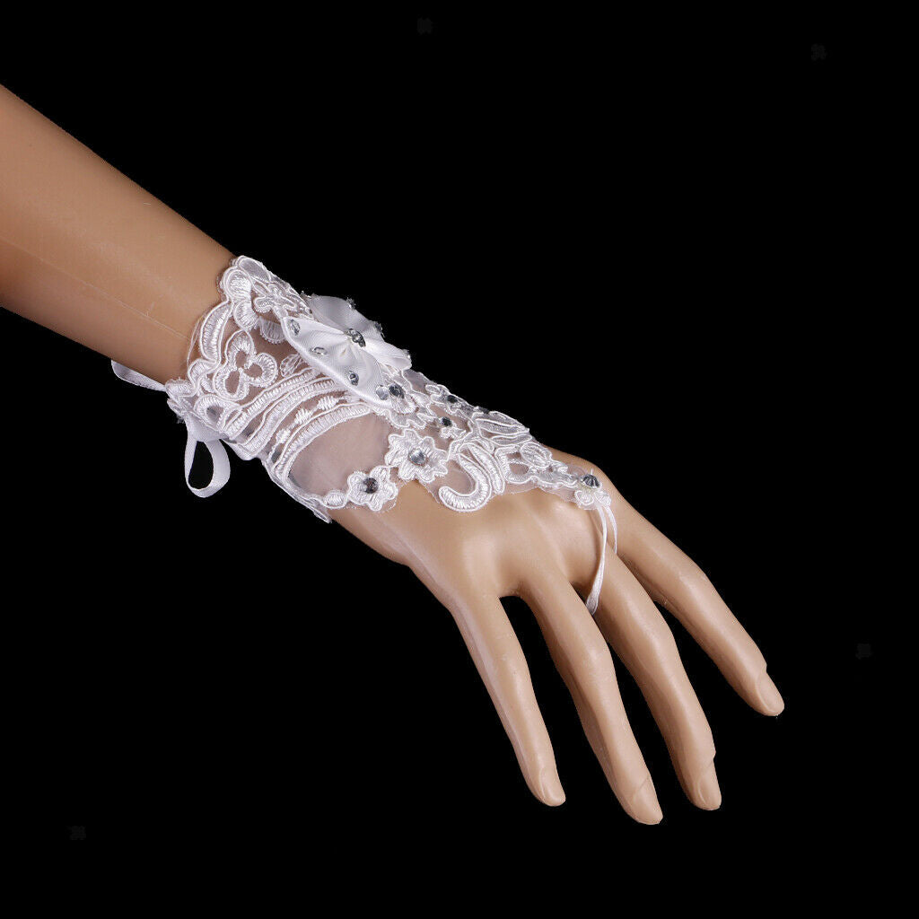 Wedding Lace Bowknot Fingerless Bridal Glove Evening Party Accessory Gloves