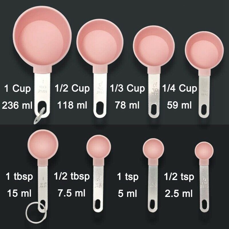 Measu Cups and Measu Spoons Set of 8Pcs, Stainless Steel Handle,Kitchen ToolL2Q5