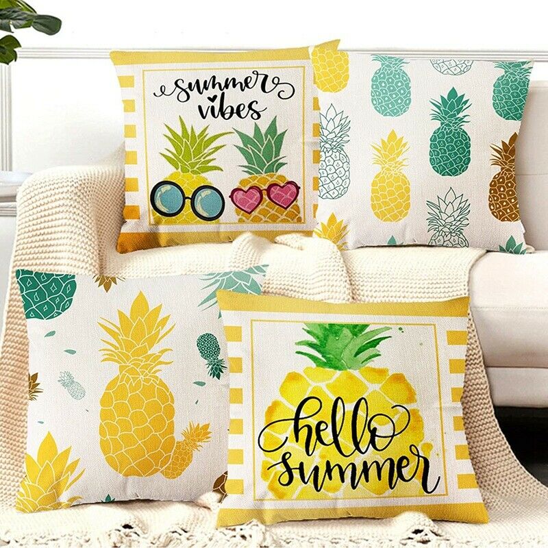 Summer Pillow Covers 18X18 Set of 4,Throw Farmhouse Pillow Covers Linen CushK7H2
