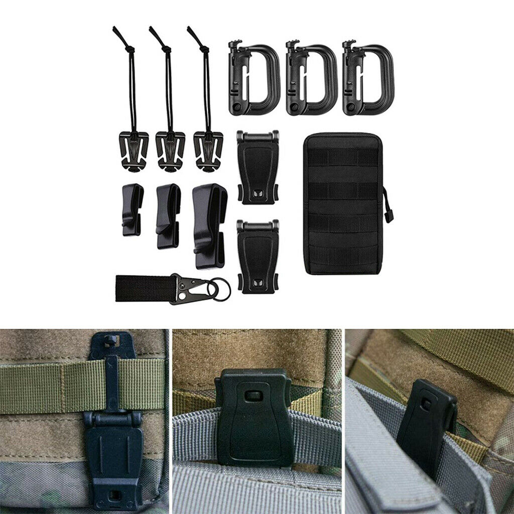 Kit of 13 Molle Attachments for D-Ring Clip Keyring Holder Outdoor Tools