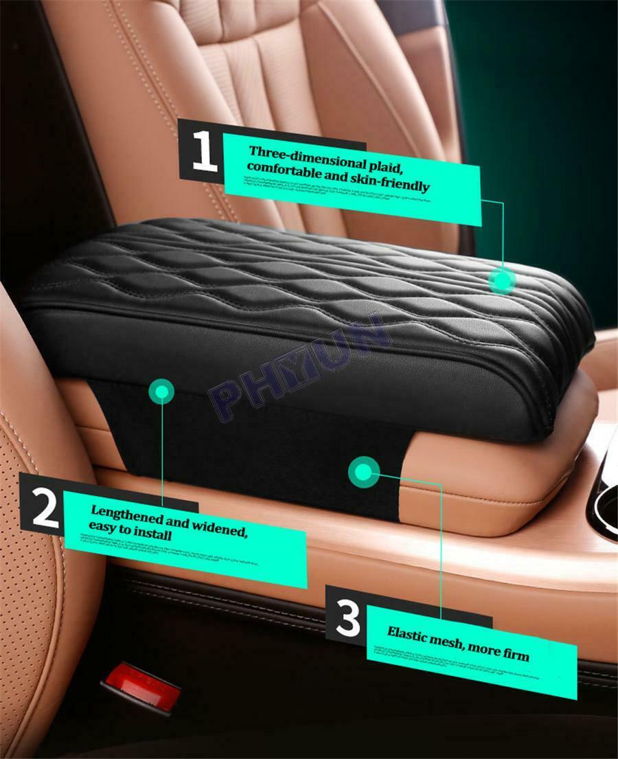 Black PU leather Car Armrest Pad Cover Center Console Wave Pattern Cushion 1PC