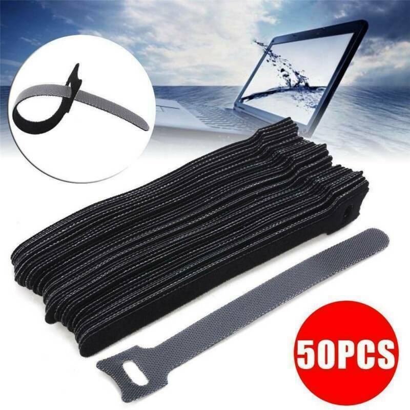 Lot 50pcs Reusable Nylon Strap Hook and Loop Cable Cord Ties Tidy Organiser