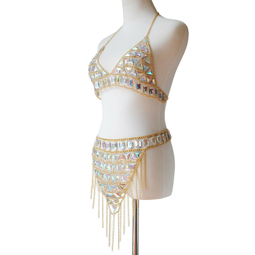 Sexy Bra Bikini Women Halter Sequin Tassel Summer Beach Chest Chain Golden