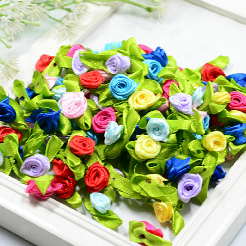 Pack Of 100 Ribbon Rose Flowers Clothing Applique Headbands DIY Craft