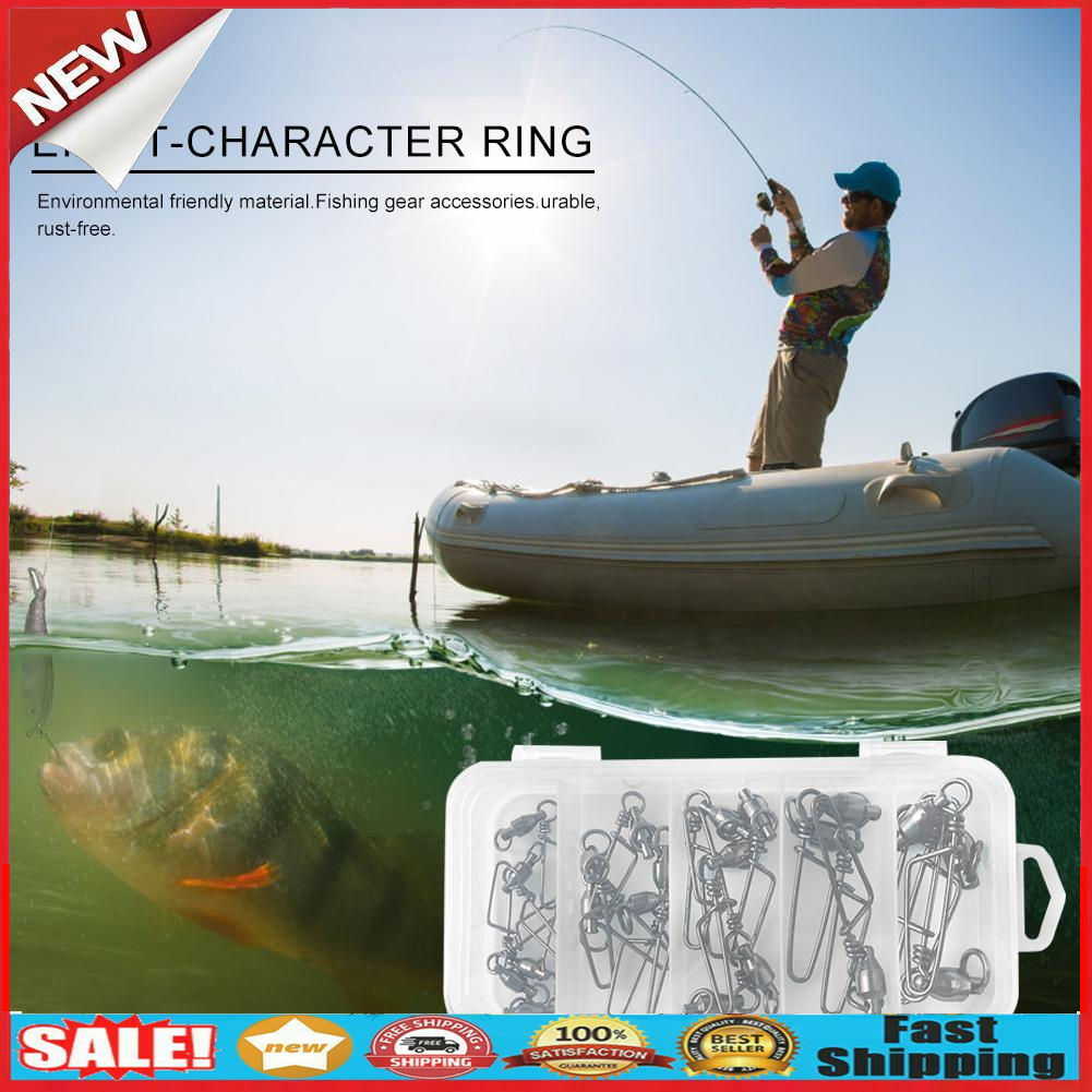 22pcs Bearing Interlock Snap Fishing Lure Swivels Ring Connectors+Arc Pin @