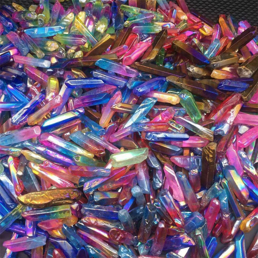 Lot Large Titanium Rainbow Aura Lemurian Quartz Crystal Point Healing 100g UK