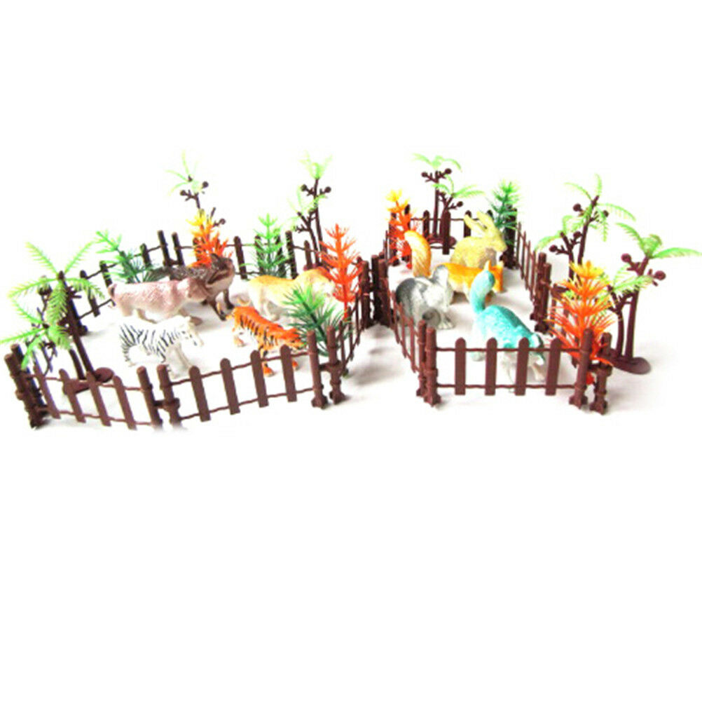 32pcs Plastic Animals Simulation Zoo Containing Various Kinds Fence Kids .l8