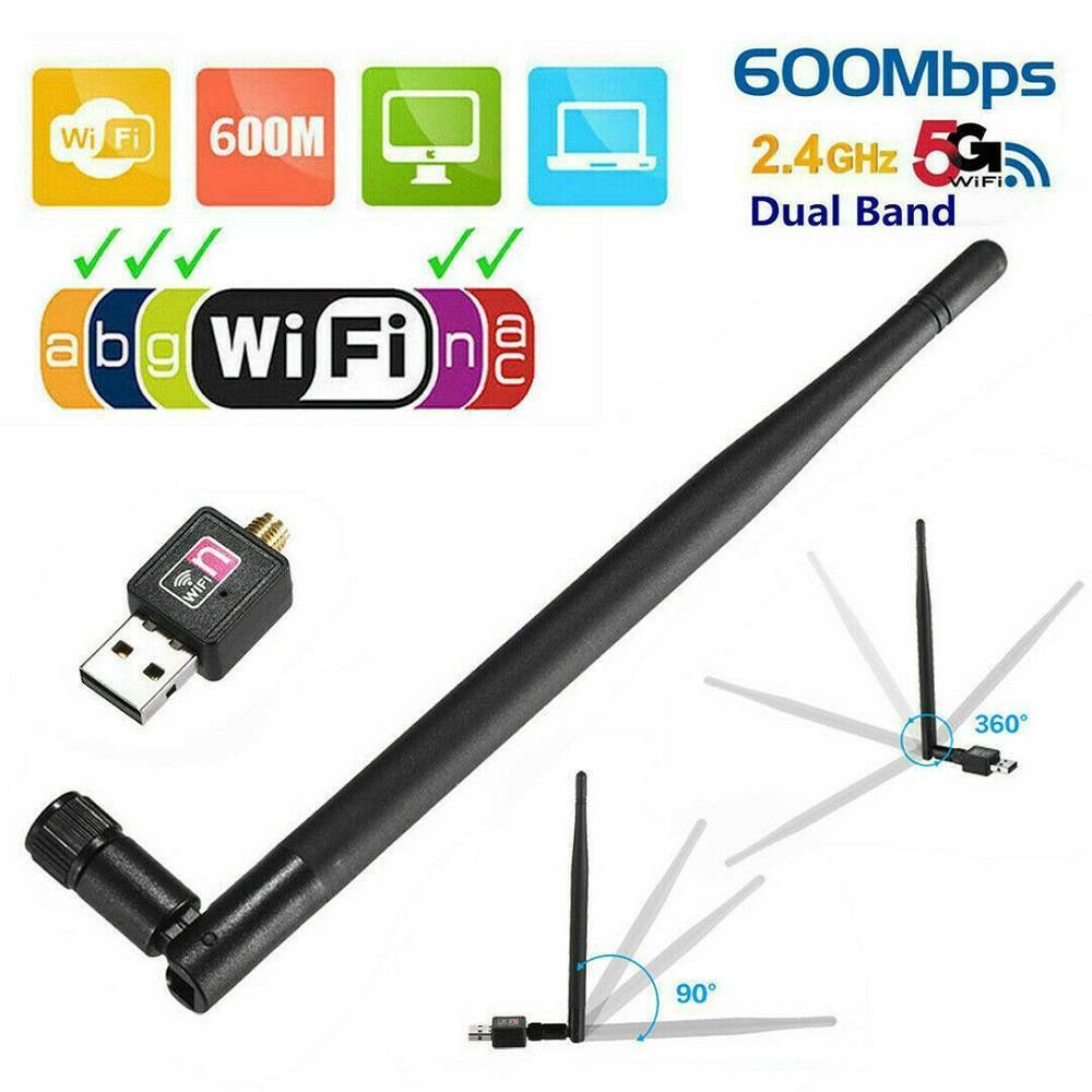 600Mbps Wireless USB Wifi Adapter Dongle Dual Band 2.4G/5GHz with Call Antenna_