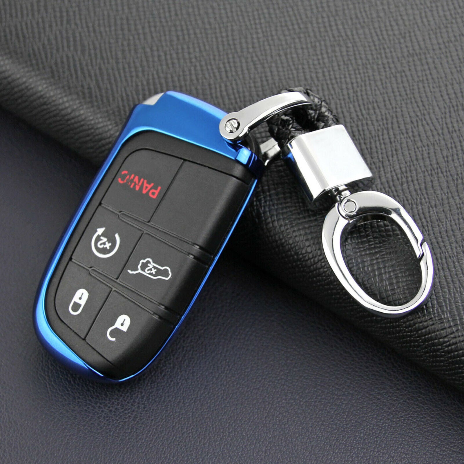 For Jeep Dodge Chrysler Car Key Fob Case Cover Chain Ring Accessories
