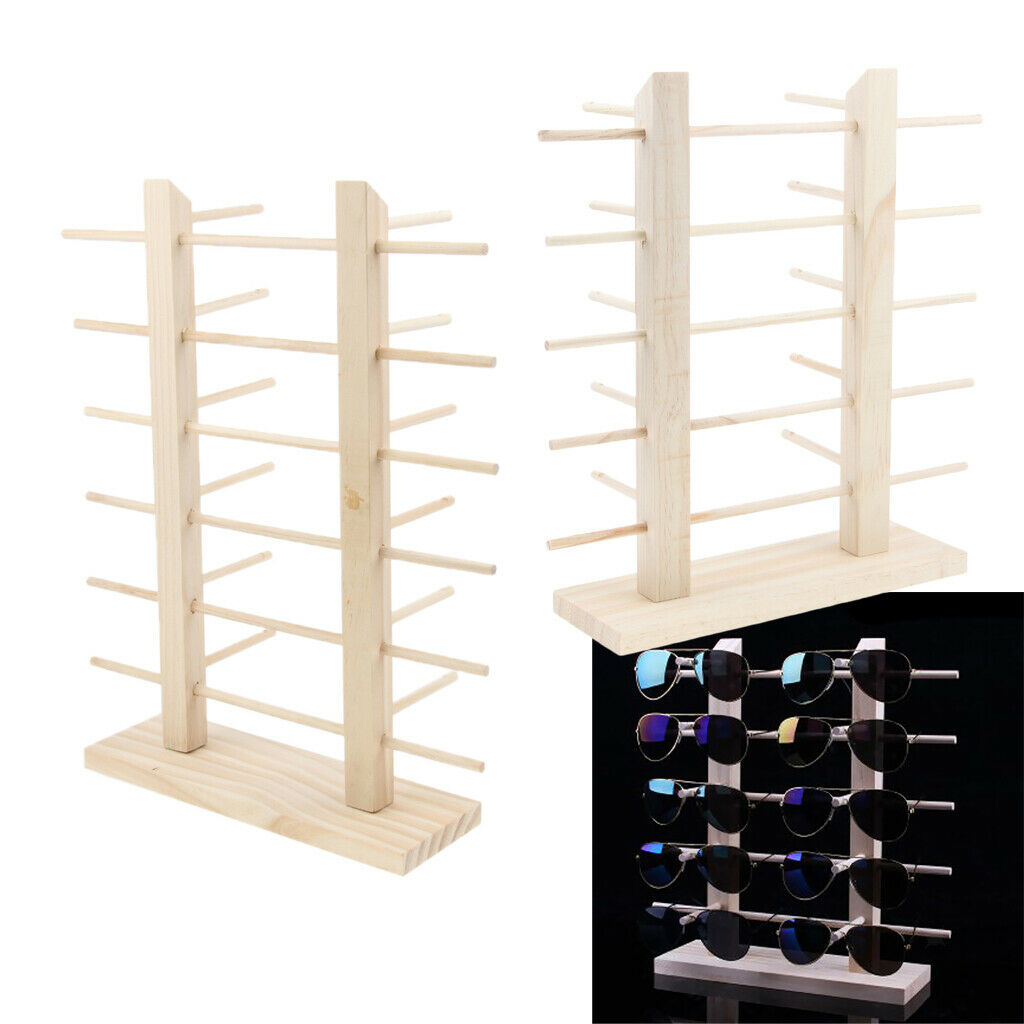 2Sets Wood Sunglasses Eyeglasses Shelf Rack Display Stand Holder Double Line