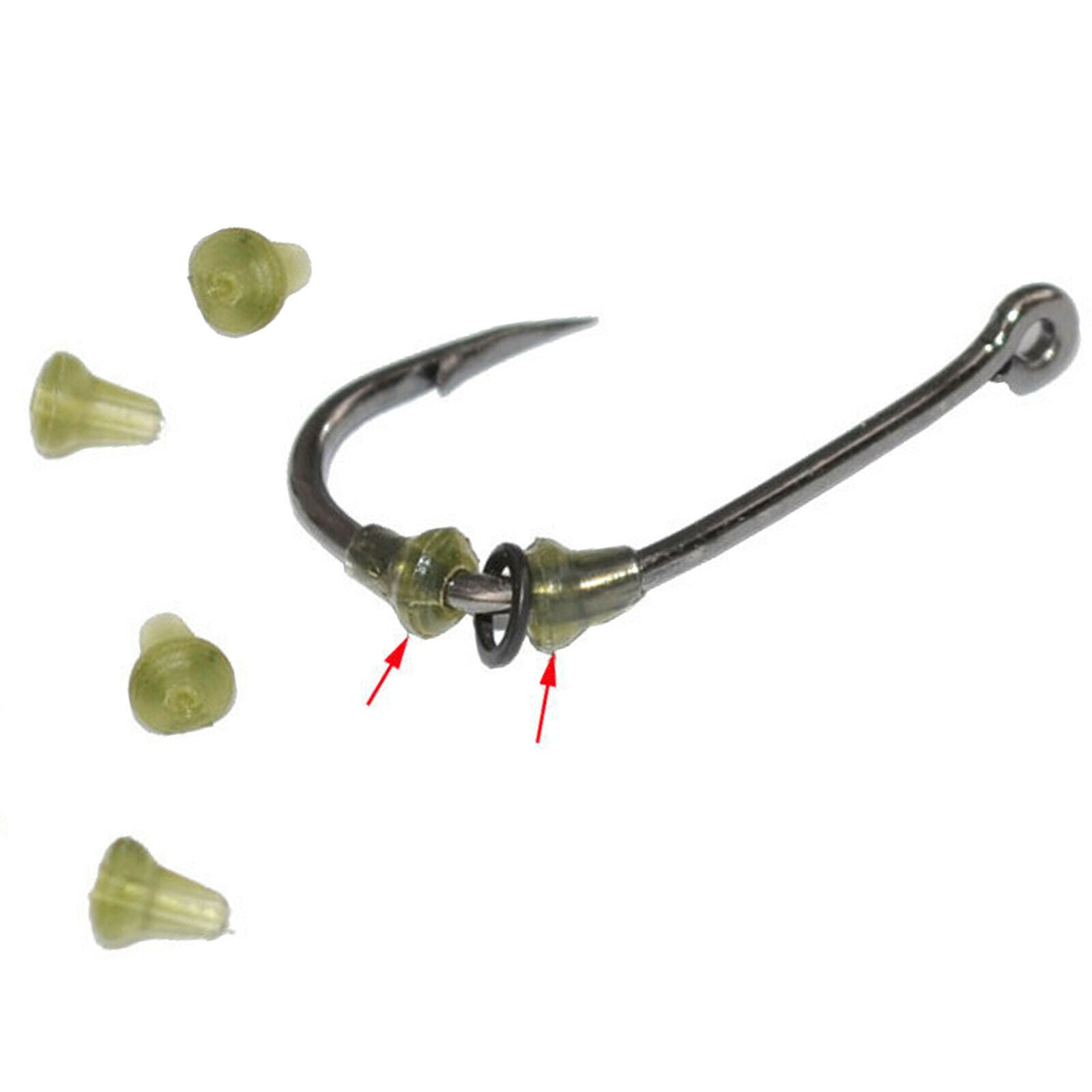 100Pcs Hook Stops Rubber Beads Fishing Tackle Bait Screws Rig Stopper Green
