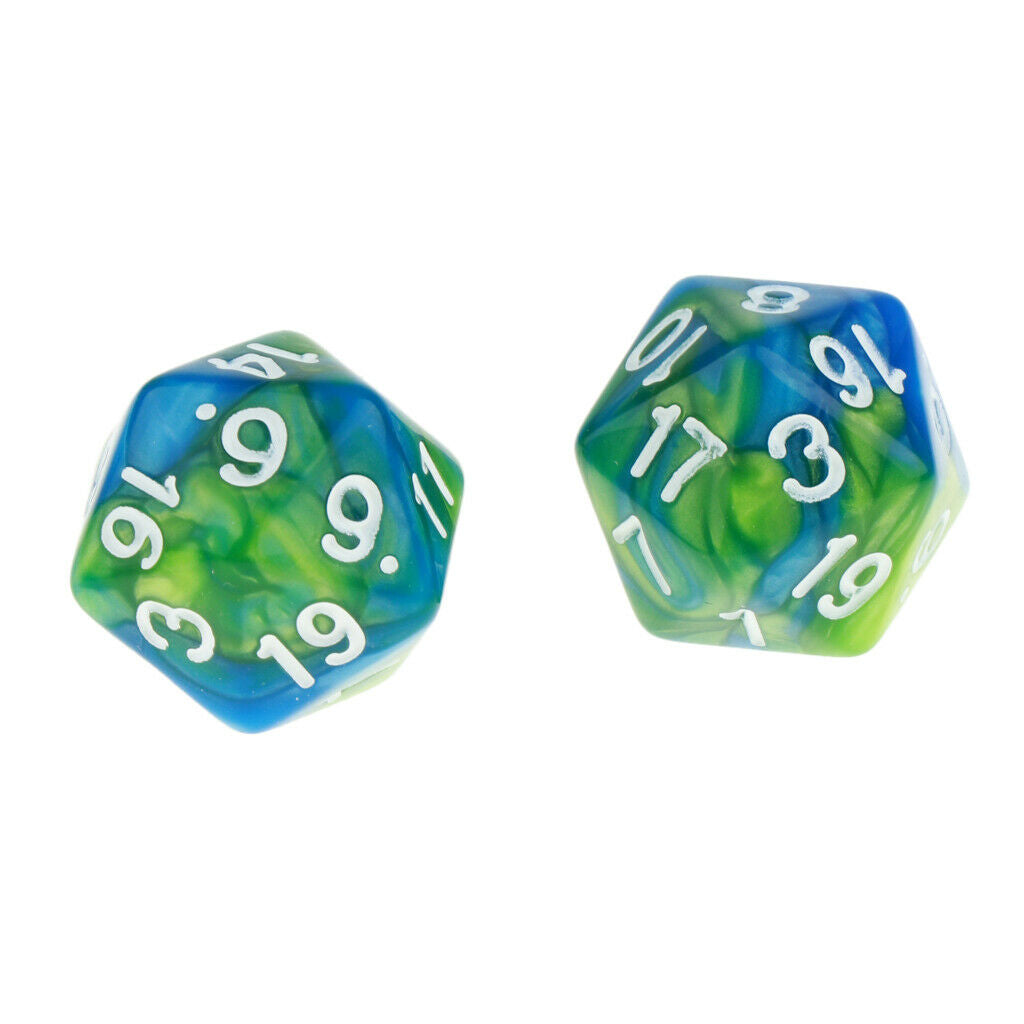 2X D20 20-Die Multi Side Dices for Board Game Toys Tabletop RPG Green Purple