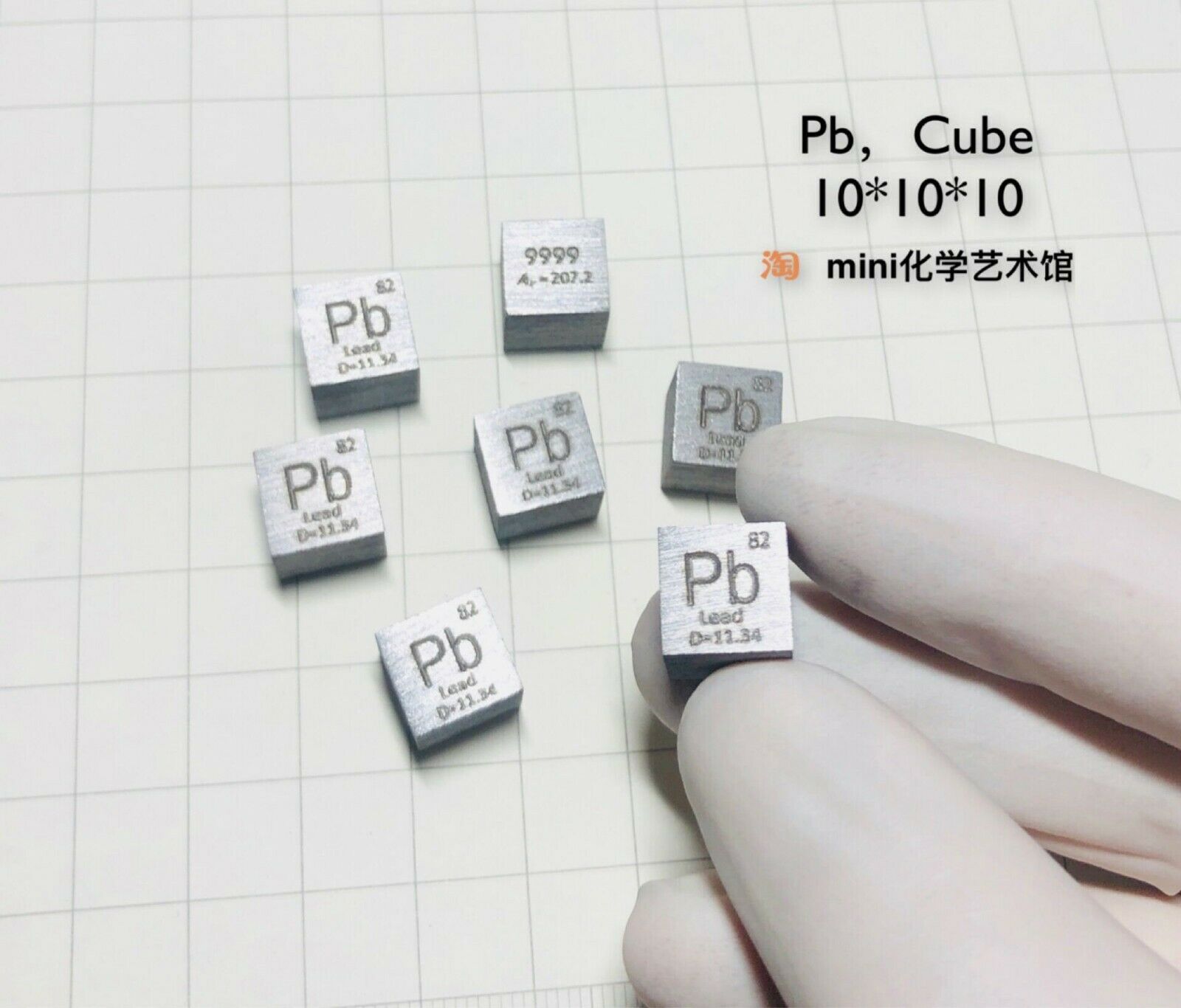 Lead Metal 10mm Density Cube 99.95% Pure for Element Collection