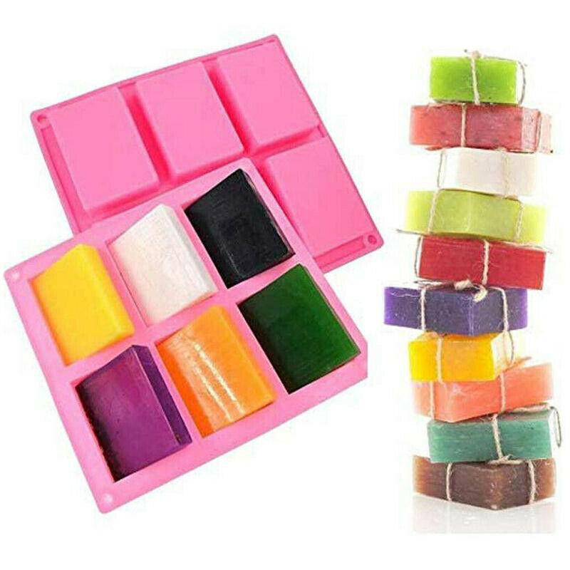 6 Cavity Square Rectangle Soap Mold Silicone Craft DIY Handmade Candy Cak.l8