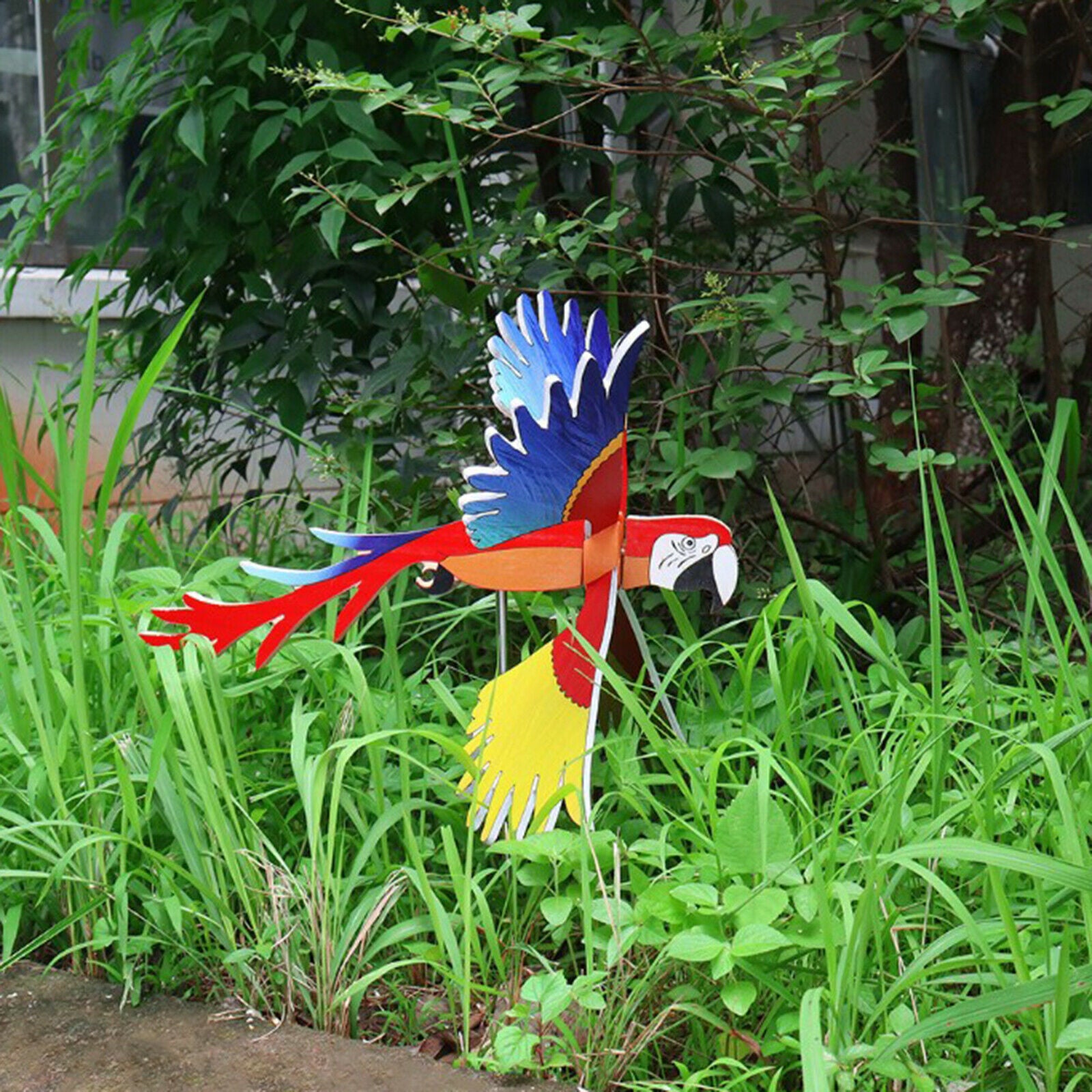 Cute Red Parrot Garden Wind Spinner Garden Bird Ornament Windmill Decoration