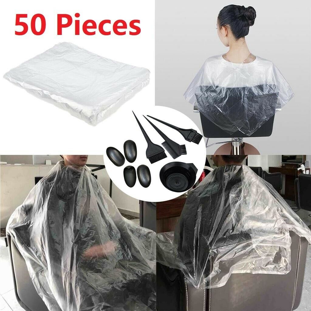 50x Disposable Hairdressing Capes Barber Home Shawls Perming Apron with Dye Set