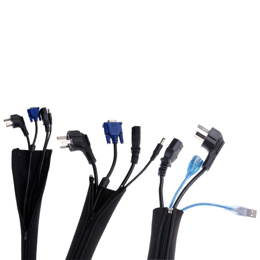 1Pc DIY neoprene cable management sleeve zipper wrap wire hider cover organ Lt