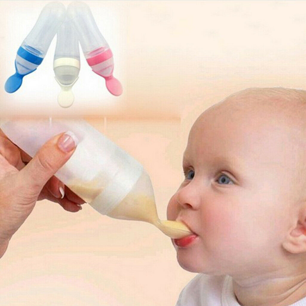 Infant Baby Silicone Feeding With Spoon Feeder Food Rice Cereal Bottle White