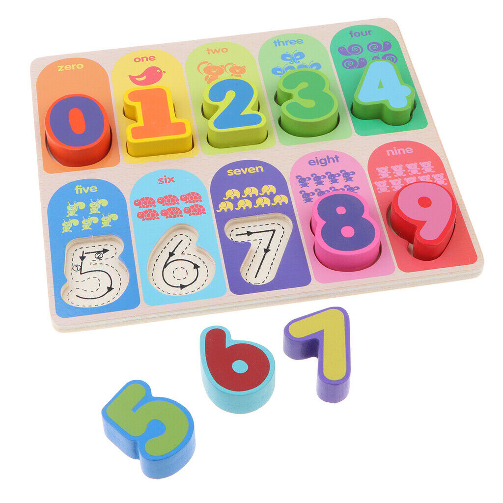 Wooden Number Block Puzzle Board Montessori Educational Math Learning Toys