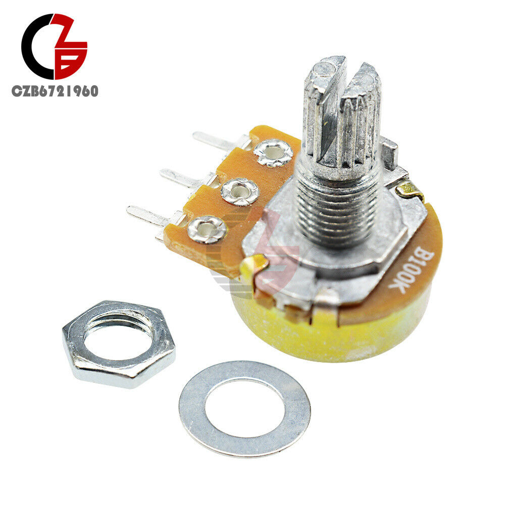 10PCS B100K OHM Linear Taper Rotary Potentiometer WH148 15MM Shaft 3 Pins
