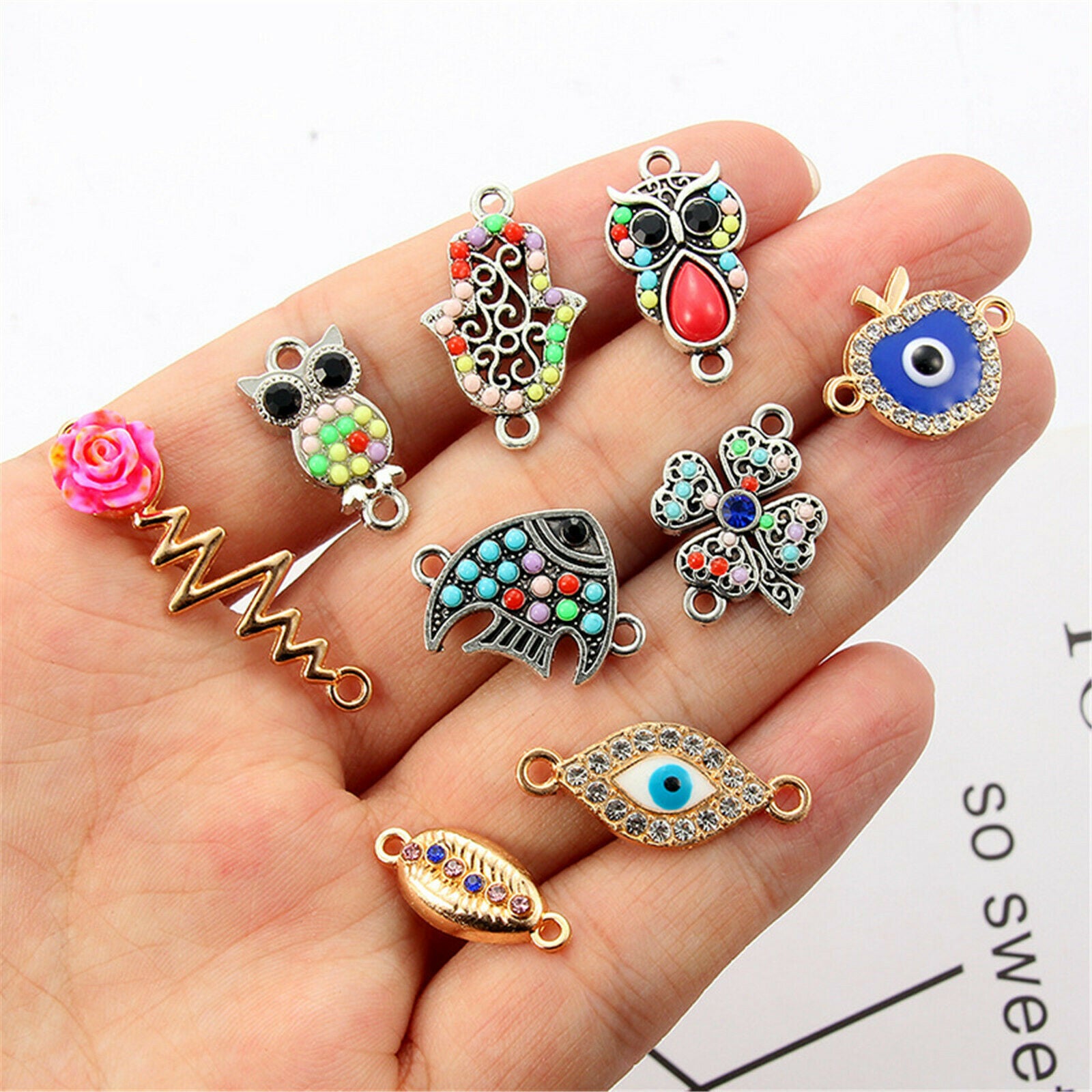 10pcs Assorted Style Tree Flower Owl Hand Pendant Charms for Jewelry DIY Making