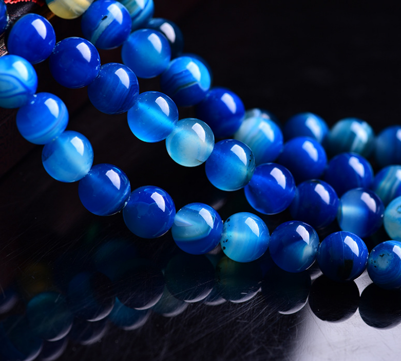 Natural 8mm Blue Striped Agate Beads 15 Inch+A+