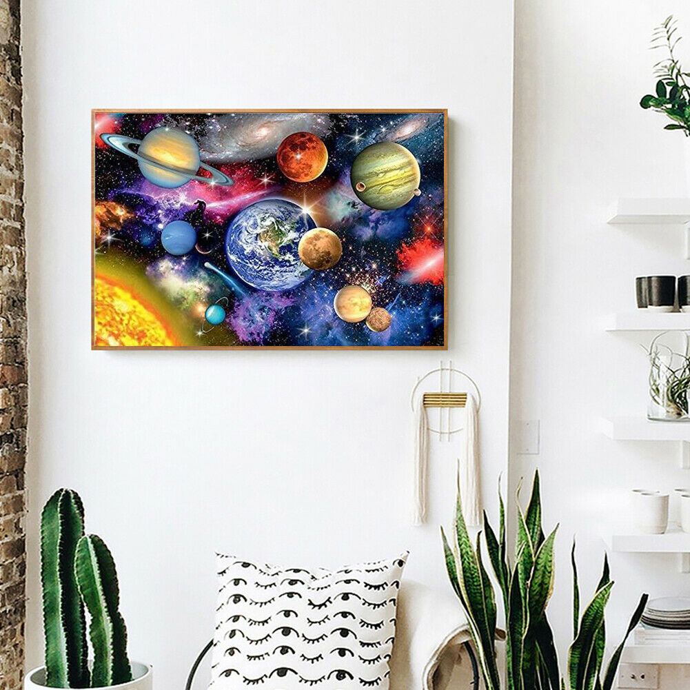 Nine Planets DIY Painting By Numbers Kit Oil Art on Canvas Wall Picture  @