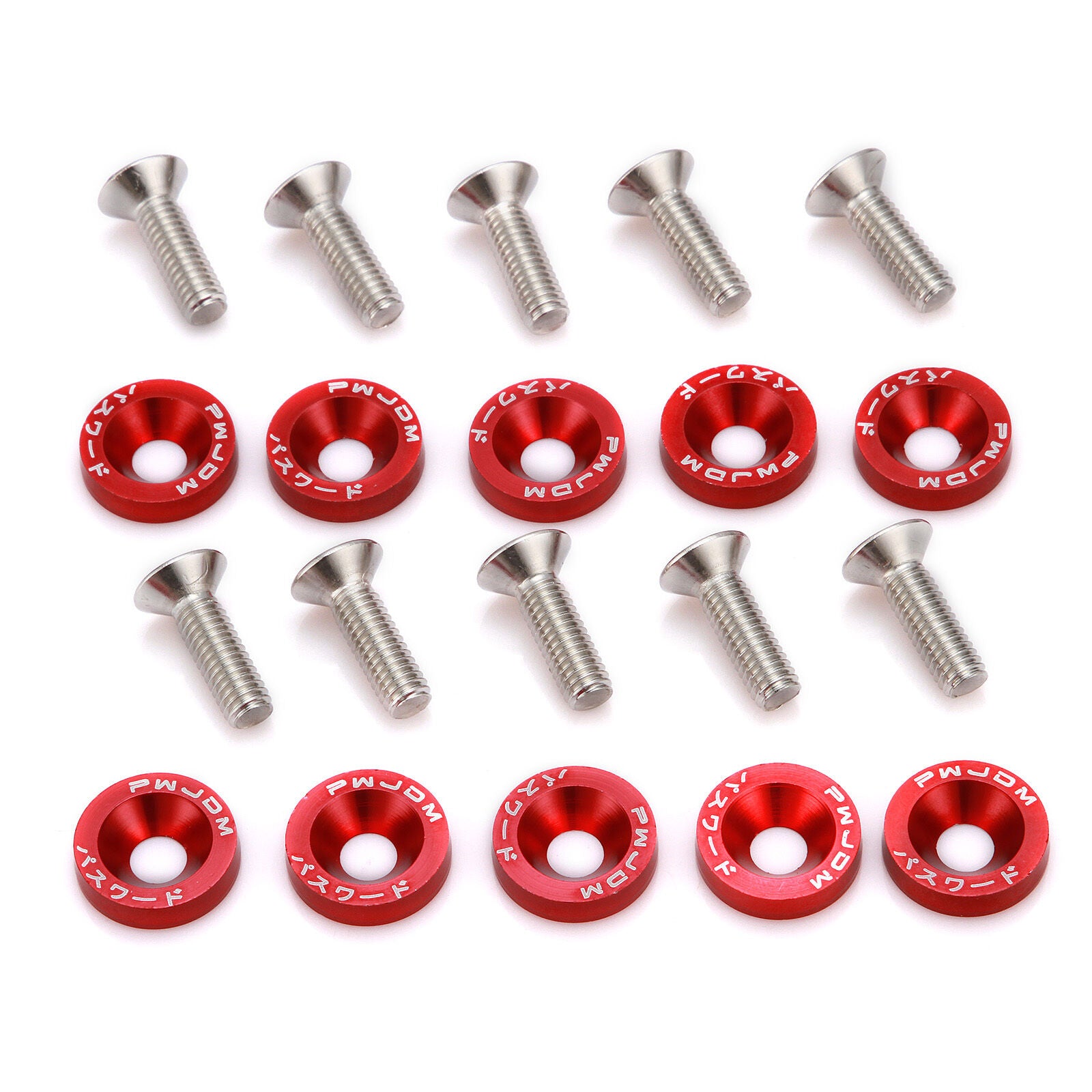 10 Pcs Red Aluminum Bolts Engine Fender Bumper Washer Bay Dress Up Screw