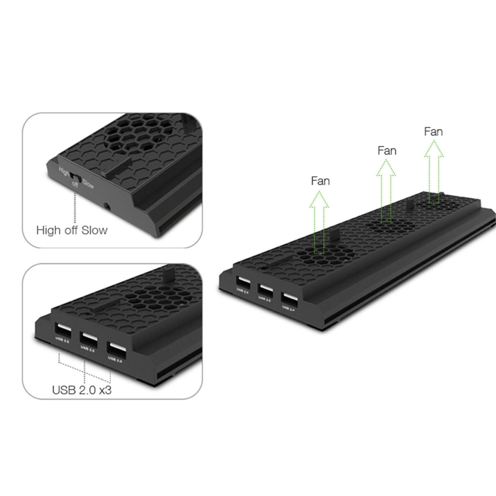 Vertical Stand Cooling Fan For Xbox one X Console With 3 USB Ports